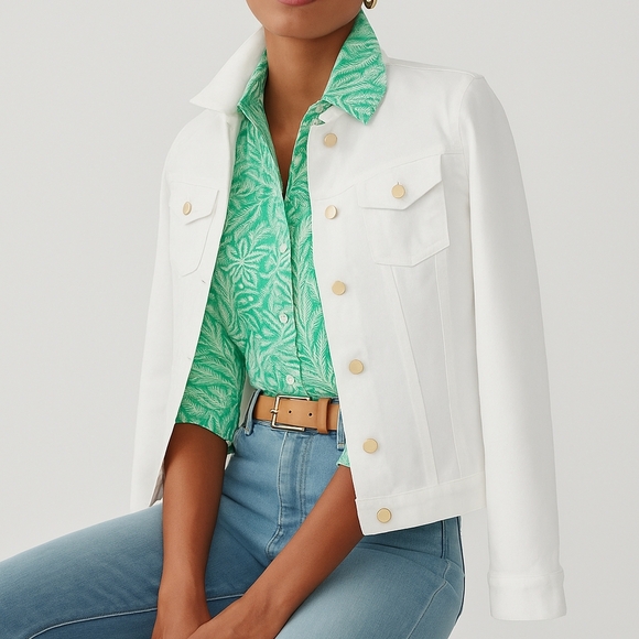 J. McLaughlin Brynn Preppy Linen Button-Up Shirt Tropical Print Green White XL - Picture 7 of 12